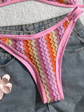 Crochet Striped High Leg Cut Brazilian Bikini Female Swimsuit Women Swimwear Two-pieces Bikini Set Bather Bathing Suit Swim Lady