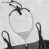 DEKA Diamond Bikini Set Crystal Necklace Halter Red Swimsuit Women Sequins Bathing Suit Stones Swimwear Glitter Push Up Monokini