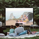 120 inch 16:9 projection screen with rope. Suitable for outdoor projection, the rope is more convenient for fixing the screen.