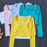 Autumn New Contrasting Yoga Suit for Women with Chest Pad Top Slim and Slim Pilates Running Sports Fitness Long Sleeves Shirts