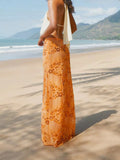 Women Summer Long Skirt for Beach Party Club Sequin Floral Embroidery Loose Fit Straight Skirt Casual Elegant Streetwear
