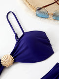 Strappy High Waist Bikinis 2026 Women Sexy Shell Swimsuit Solid Padded Swimwear Female Bathers Bathing Swimming Swim Suit