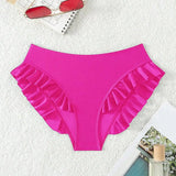 Women Swimming Trunks High-Waisted Ruffle Trim Bikini Bottoms with Tummy Control Quick-Drying Swimwear Beachwear