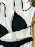 Wrinkled Crinkled Halter Beads Bikini Female Swimsuit Women Swimwear Two-pieces Bikini Set Brazilian Bather Bathing Suit Swim