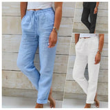 Cotton Linen Summer Pants for Women High Waist Elastic Casual Trousers Streetwear Solid Female Clothes 2026 Loose Pencil Pants