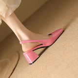 NASBAVI Women's Block Heels Pumps Shoes Elegant Summer Sandals Green Pink Close Toe Slingback Office Wedding Dress Shoes Female