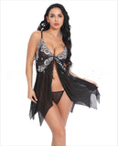 Toucheart Sexy Lingerie Set Women's Lace Nightgown Mesh See-through Suspender Dress Lace Patchwork Sexy Ultra Thin Pajama Set
