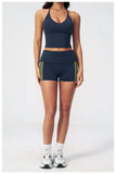 Color Blocked Yoga Suit 2 Pieces Women Slim Sports Tank Top High Waist Leggings Shorts Outfit Tight Outdoor Running Fitness Suit