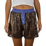 Women's Sparkly Sequined Shorts Striped Low Rise Loose Fit Short Pants Summer Daily Casual Streetwear