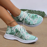 Fashion Printed Breathable Sneakers Women Thick Bottom Knitted Walking Shoes Woman Hollow Out Slip On Sports Shoes Female 35-43
