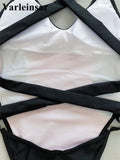 Sexy Splicing V Neck Cross Back Women Swimwear One Piece Swimsuit Female High Leg Cut Monokini Bather Bathing Suit Swim V5261