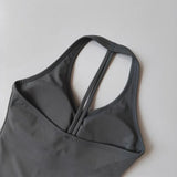 Women's Summer V-Neck Yoga Sports Vest Hanging Back Neck Design Outdoor Running Training Gathered Fit Active Wear Top