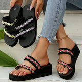 2025 Thick Bottom Clip Toe Slippers for Women Fashion Floral Fabric Wedge Sandals Woman Summer Eva Wear-Resistant Slides Female