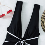 Sexy Knotted Deep V Backless Monokini One Piece Swimsuit Women Swimwear Female Padded High Cut Bather Bathing Suit Swim V3487
