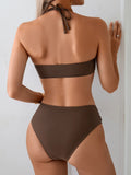 Sexy Coffee Black Swimwear Women 2026 Bandeau V Wire Pleate Push Up High Waist Swimsuit Beach Bathing Suit Vacation Bikini