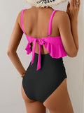 2026 Hollow Swimsuit One Piece U-wire Ruffle Swimwear Women Patchwork Bathers Bathing Swimming Swim Suit Female Beachwear XXL