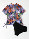 Short Sleeves Two Pieces Swimsuit Women Tankini 2026 Printed Swimwear Female Beach Wear Bathers Bathing Swimming Swim Suit