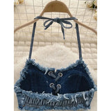 Bathing Suit Women Sexy Denim Suits Bikini Set Lace Up Drawstring Beachwear 2025 Solid Summer Vintage Two-pieces Swimwear