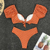 Sexy V Neck Short Sleeve Polka Dot Bikini Female Swimsuit Women Swimwear Two-pieces Bikini set Bather Bathing Suit Swim Lady