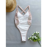 Sexy Splicing V Neck Cross Back Women Swimwear One Piece Swimsuit Female High Leg Cut Monokini Bather Bathing Suit Swim V5261