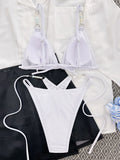 Solid Black 2-piece Swimsuit for Women,Pearl Chain Suspender Bikini,high Waist Thong Beach Backless Bathing Suit,swimwear 2026