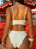 Frilled Ruffled Wrinkled Pleated Bikini Women Swimwear Female Swimsuit Two-pieces Bikini Set White Bather Bathing Suit Swim Lady