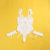 Plus Size Sheer Mesh Teddy Bodysuit for Women Sexy Lace Lingerie Set with Adjustable Garter Belt Curvy Nightwear Romantic Outfit