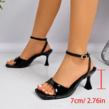 Fashion Ankle Wrap High Heel Sandals for Women Plus Size 41 Square Toe Ladies Party Sandals Elegant Leopard Print Heeled Sandals