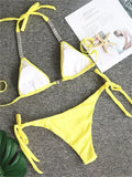 Luxury Rhinestone Bikini Women 2025 Sexy Orange Yellow Crystal Diamond Push Up Thong Swimsuit Beach Bathing Suit Tanga Swimwear
