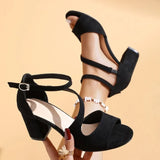 Fashion Block Heel Sandals Summer New Round Toe Open Toe Bag Heel One Strap Anti-slip Wear-resistant High Heels