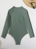 Sexy High Cut Printed Long Sleeve Zipper Surf Rash Guard One Piece Swimsuit Women Swimwear Female Bather Bathing Suit Swim V6285