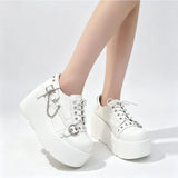 New Arrival Gothic Black Rivets Platform Creepers Shoes White Chain Decor Goth Creepers Chunky Lace Up Lolita Casual Shoes