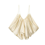 Women's Casual Fashion Silk Pleated Camisole Top Satin Camisole Top For Women Spaghetti Strap White Pink And Cream Colors 384X