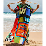 2026 New Colorful Kaftan Tunic Beach Dress Beach Wear Beachwear Beach Cover Up Cover-upsLoose Maxi Dress Female Women V4428
