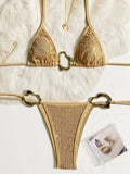 Metal Ring Shiny Sequins Bikini Women Swimwear Female Swimsuit Two-pieces Bikini Set High Cut Bather Bathing Suit Swim Beachwear