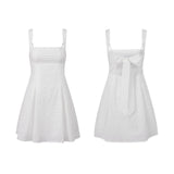 2026 Summer Women's Floral Eyelet White Cami Dress Sleeveless Square Neck A-line Dress Beach Bohemian Retro Sundress