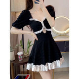 Hot Selling Swimsuit Women's New Black One-piece Cover Belly Slimming Skirt Style Flat Corner Hot Spring Conservative Swimsuit