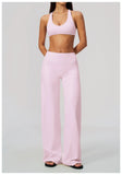Summer 2 Piece Yoga Sets Women Tight Back Cross Sports Bra High Waist Peach Hip Wide Leg Pants Gym Running Fitness Workout Suits