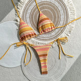 Sexy Coffee Striped Micro Bikini Set 2026 Women Halter Push Up Bra Bandage Thong Swimsuit Summer Bathing Suit Holiday Swimwear