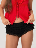 Women's Lolita Hot Sexy Short Pants High Rise Lace Tiered Ruffled Shorts Summer Lounge Bottoms Summer