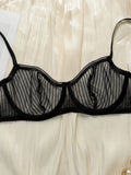 Solid color transparent lace stripe 2-piece set paired with sexy thong new women's underwear set girls Lingerie