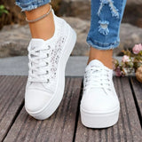 Fashion Women Shoes 2026 Fashion Summer Casual White Shoes Cutouts Lace Hollow Breathable Platform Flat Shoes Woman Sneakers