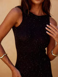 Sexy Glitter Backless Knitwear Tank Dress Sleeveless Slim Fishtail Dresses 2025 Women's Party Evening Vestidos Maxi Dress