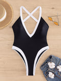 Splicing Criss Cross Backless High Leg Cut Women Swimwear One Piece Swimsuit Female Monokini Bather Bathing Suit Swim Beachwear