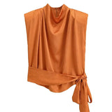 Women's Fashionable Casual Silk Satin Texture Knot Satin Sleeveless For Women Neck Design Shoulder Elegant Party Top Casual 9RIK