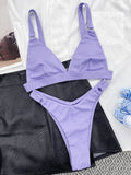 Ribbed Triangle High Cut Bikini Women Swimsuit Female Thong Swimwear Two Pieces Bikini Set Rings Bather Bathing Suit Swim Lady