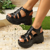 Leisure Gladiator Style Platform Wedge Sandals for Women with Adjustable Strap Open Toe Summer Casual Shoes Black White