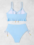2026 High Waist Bikini Women Drawstring Swimwear Female Ruffle Swimsuit Solid Bathers Bathing Swimming Swim Suit Beachwear