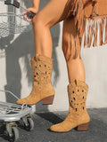 Big Size 43 Women's Wasteland Western Cutout Vegan Suede Cowboy Boots with Rivets 6cm Block Heel Summer Mid-Calf Boots Shoes