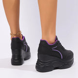 Black Chunky Wedge Sneakers Women Plus Size 42 Lace Up Platform Sneakers Woman Pu Leather Thick Bottom Vulcanized Shoes Female
